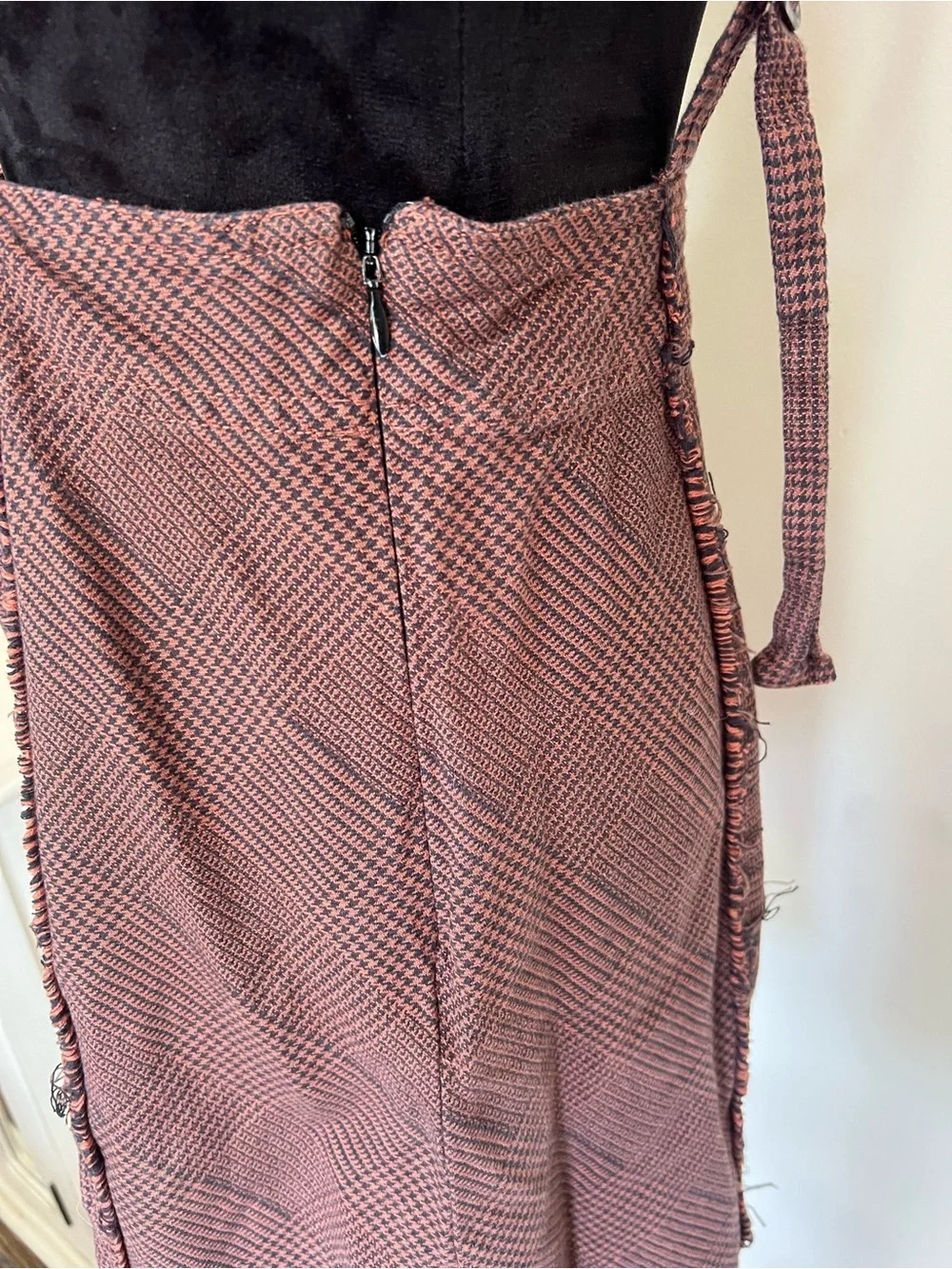 Free People Rowan Plaid Pinafore Skirt Ruffle Strap Houndstooth Mini Size 10